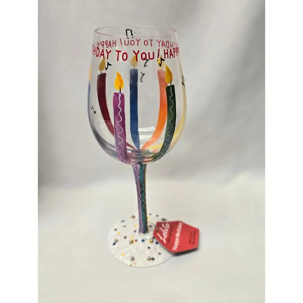 Lolita Love My Wine HAPPY BIRTHDAY 15 oz Hand Painted Artisan Wine Glass